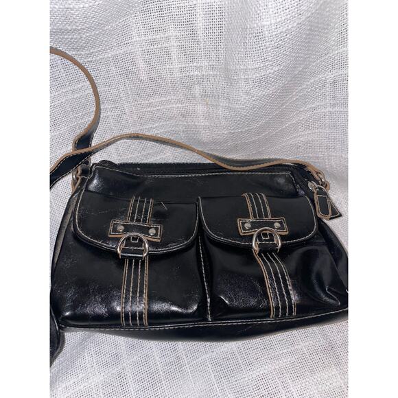 Rosetti black PVC handbag and matching ID wallet moto retro - Picture 1 of 11